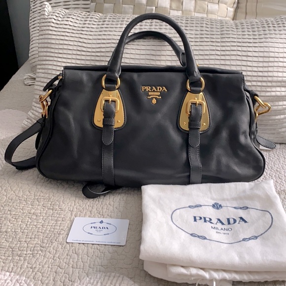Prada Handbags - Prada Nero Soft Calfskin Leather Satchel Bag